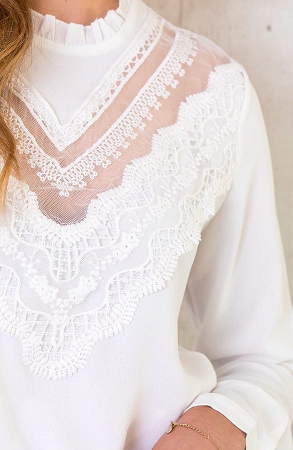 Blouse met Kanten V-hals Wit – shoparchief, foto 4