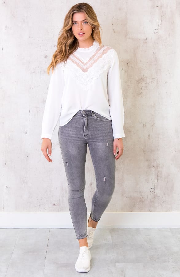 Blouse met Kanten V-hals Wit – shoparchief, foto 5
