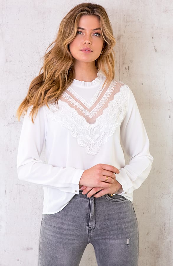 Blouse met Kanten V-hals Wit – shoparchief, foto 1