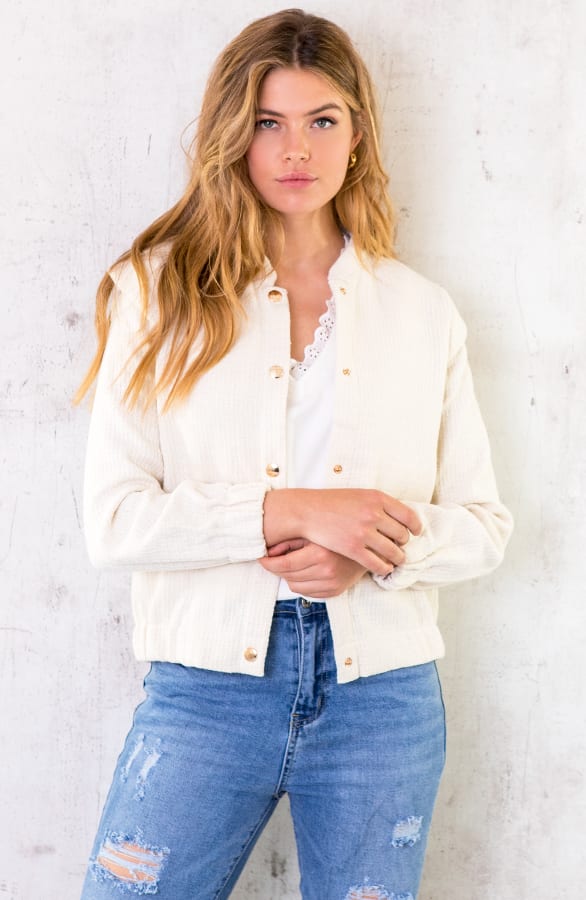 Bomber Jacket Button Creme – shoparchief, foto 2