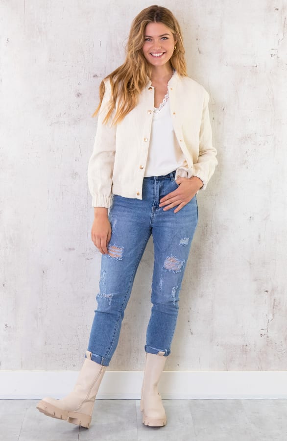 Bomber Jacket Button Creme – shoparchief, foto 5