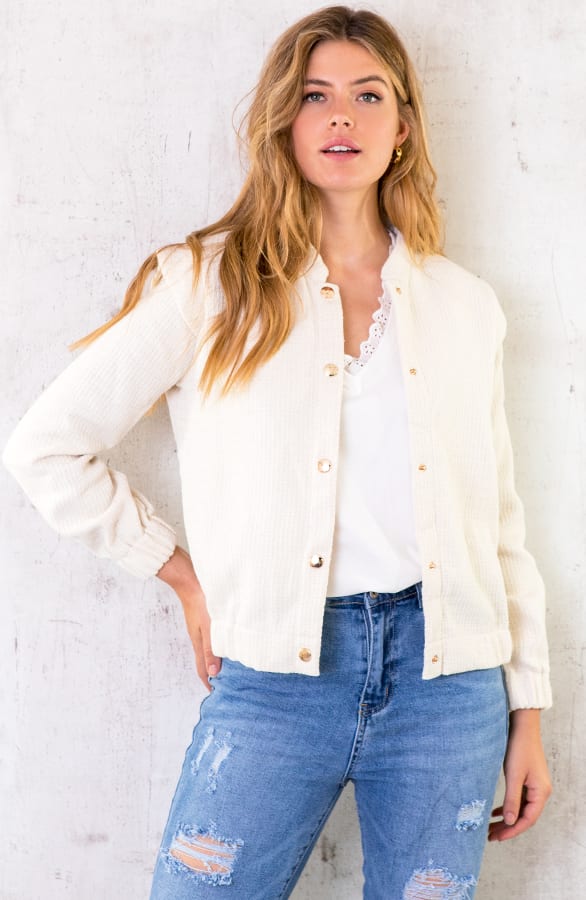 Bomber Jacket Button Creme – shoparchief, foto 1