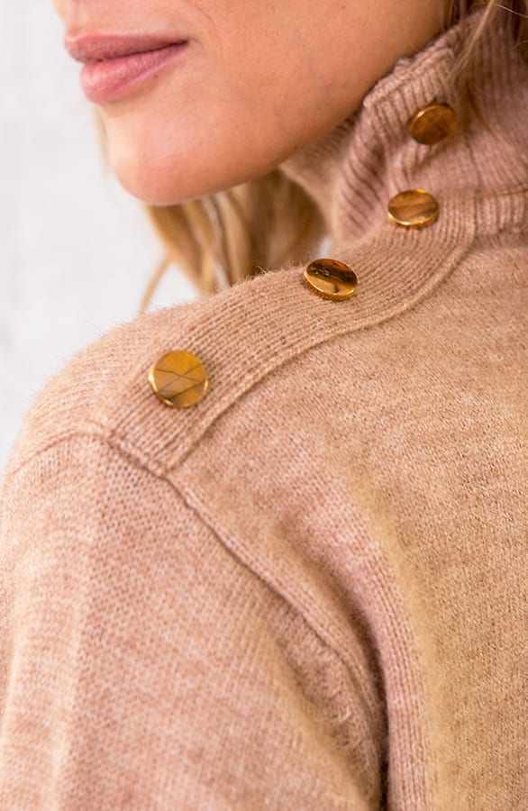 Button Col Sweater Camel – shoparchief, foto 3