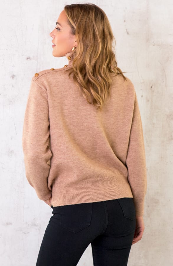 Button Col Sweater Camel – shoparchief, foto 4