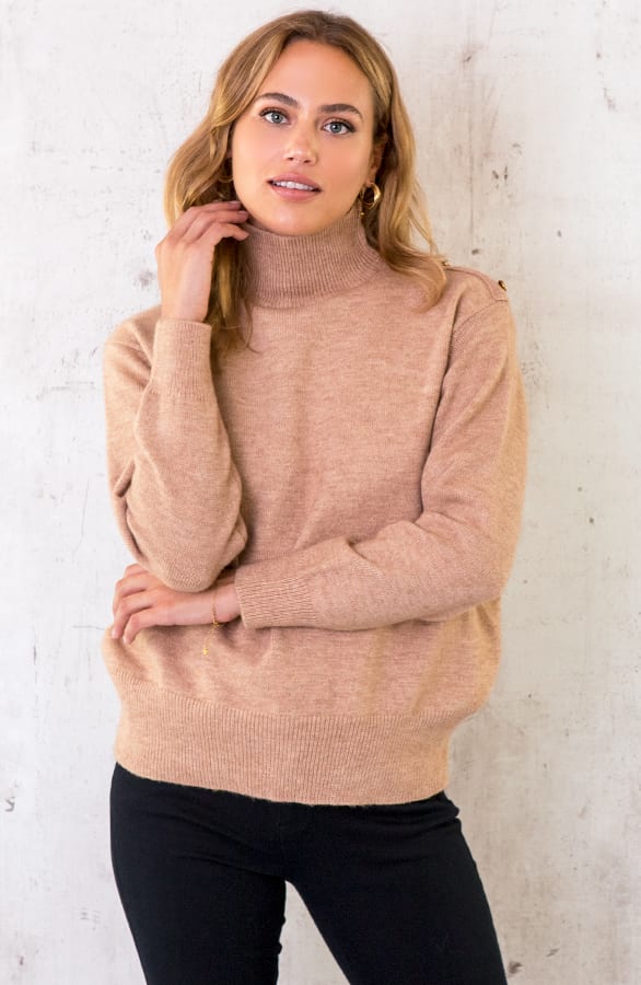 Button Col Sweater Camel – shoparchief, foto 1