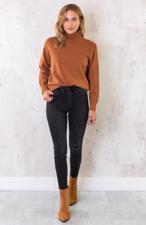 Button Col Sweater Cognac – shoparchief, foto 4