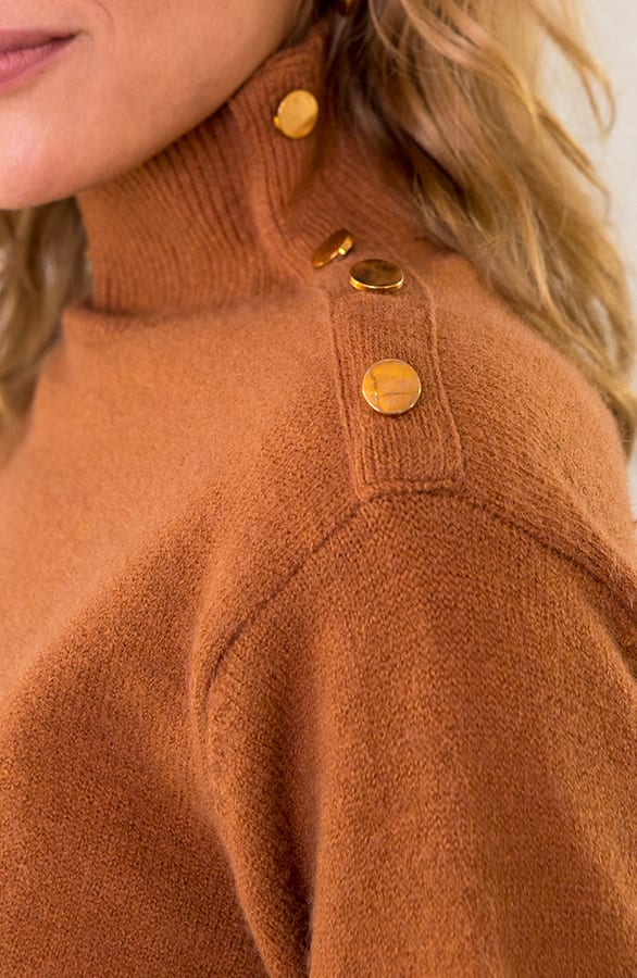 Button Col Sweater Cognac – shoparchief, foto 5