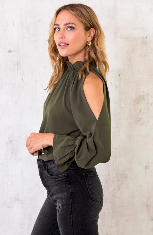 Cold Shoulder Blouse Army – shoparchief, foto 2