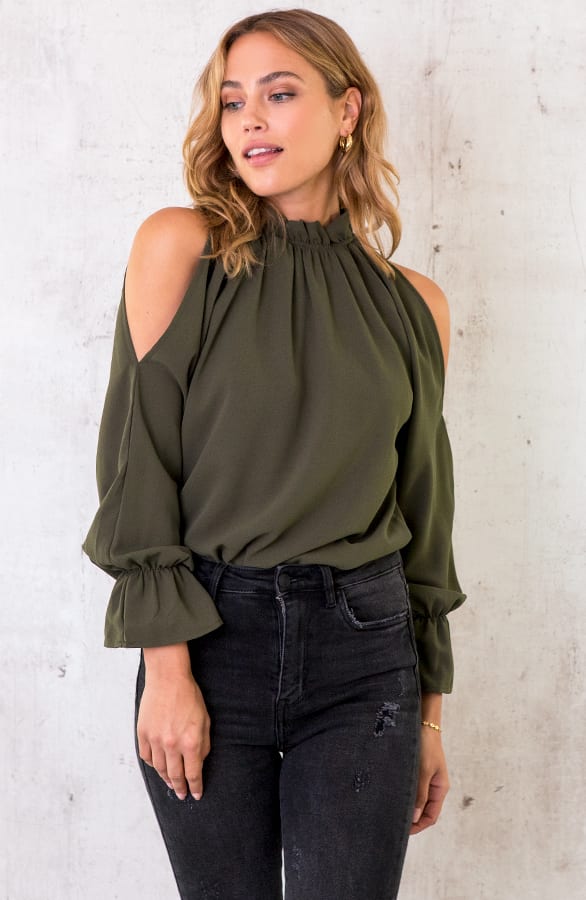 Cold Shoulder Blouse Army – shoparchief, foto 1