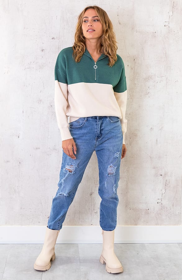Color Blocking Zip Trui Dust Green – shoparchief, foto 5