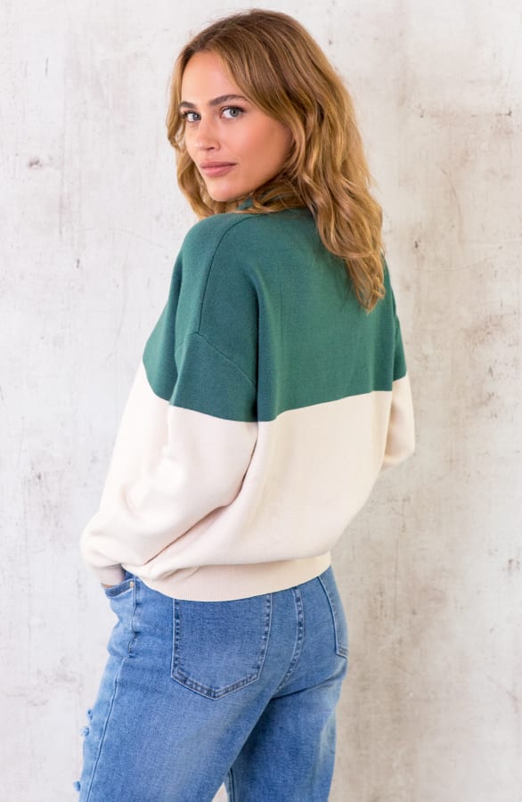 Color Blocking Zip Trui Dust Green – shoparchief, foto 3