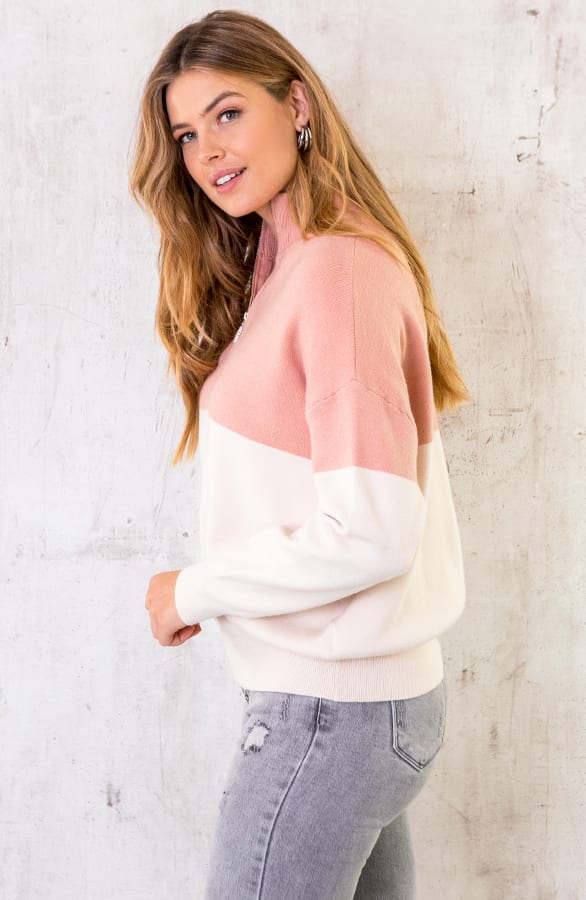 Color Blocking Zip Trui Zalm Roze – shoparchief, foto 3