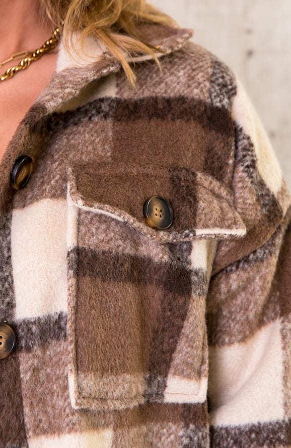 Geblokte Woven Jacket Dark Beige – shoparchief, foto 4
