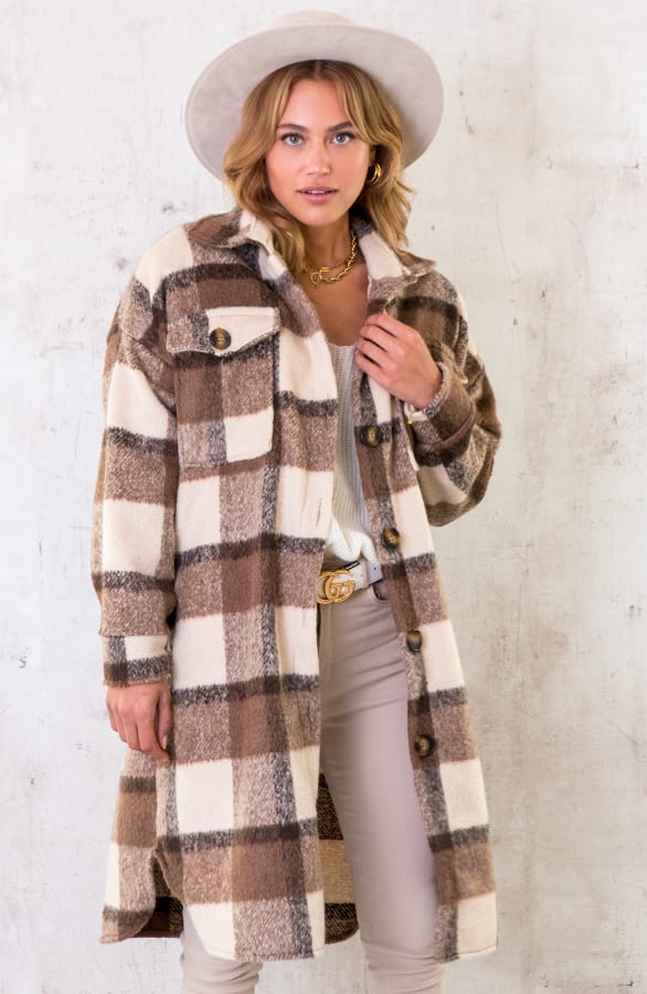 Geblokte Woven Jacket Dark Beige – shoparchief, foto 2
