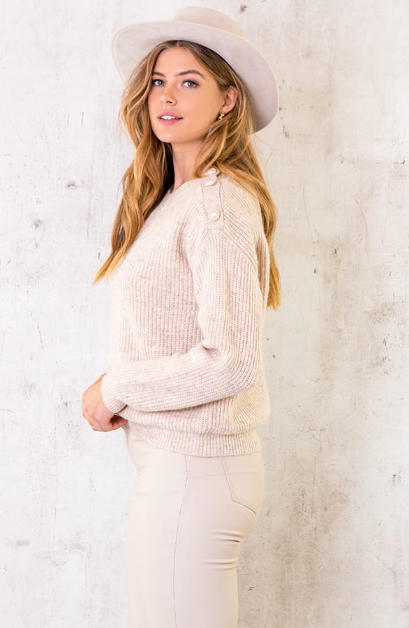 Gebreide Hartjes Knopen Trui Beige – shoparchief, foto 2