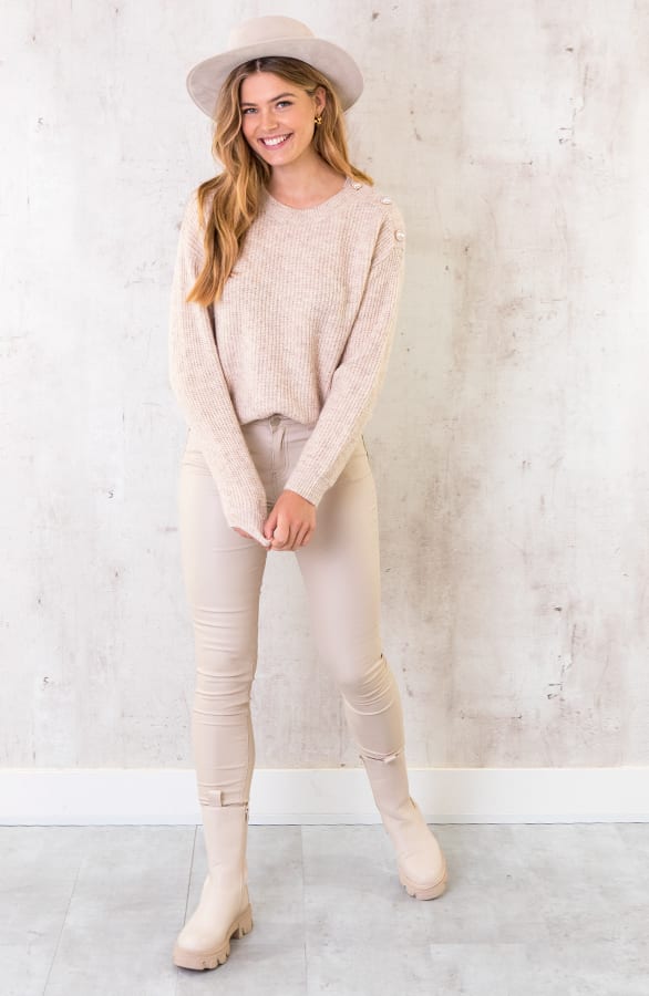 Gebreide Hartjes Knopen Trui Beige – shoparchief, foto 6