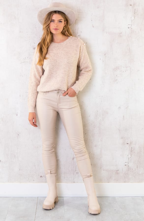 Gebreide Hartjes Knopen Trui Beige – shoparchief, foto 5