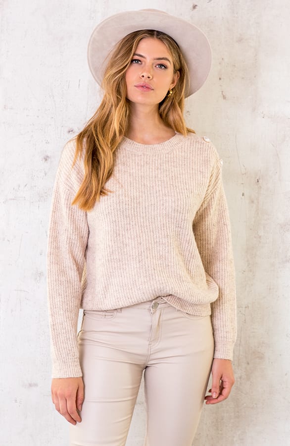 Gebreide Hartjes Knopen Trui Beige – shoparchief, foto 1