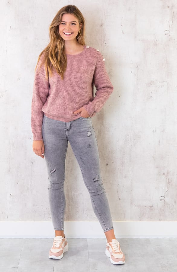 Gebreide Hartjes Knopen Trui Oud Roze – shoparchief, foto 6