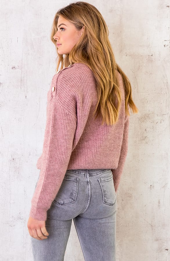 Gebreide Hartjes Knopen Trui Oud Roze – shoparchief, foto 4