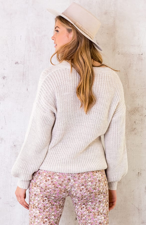 Gebreide Trui Met V-hals Beige – shoparchief, foto 6