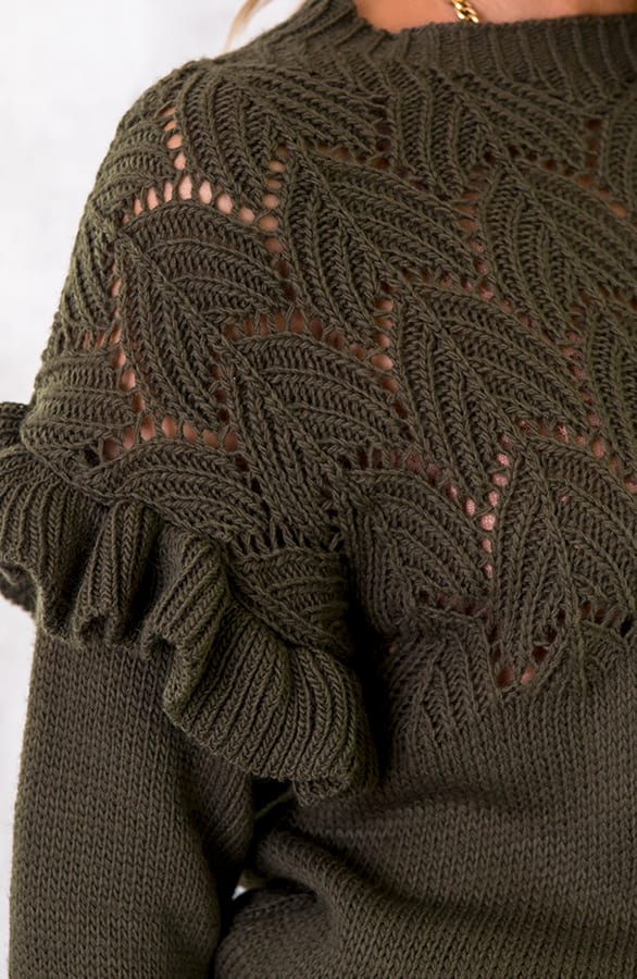 Gehaakte Ruffle Trui Army – shoparchief, foto 4