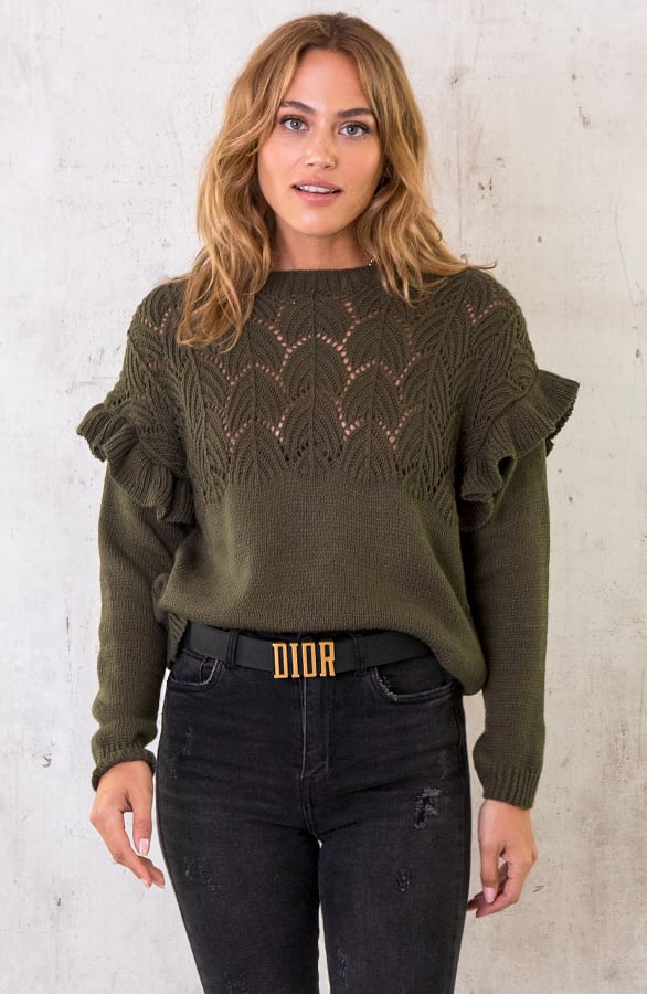 Gehaakte Ruffle Trui Army – shoparchief, foto 1