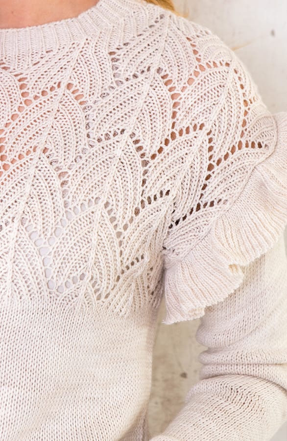 Gehaakte Ruffle Trui Beige – shoparchief, foto 6