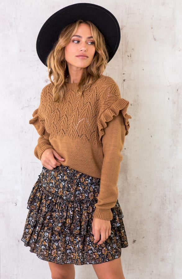 Gehaakte Ruffle Trui Camel – shoparchief, foto 2