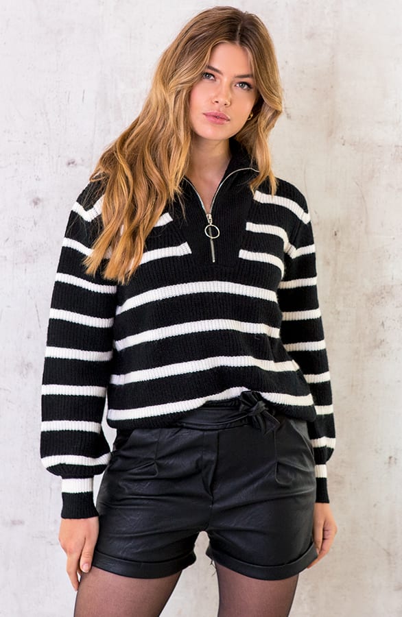 Gestreepte Zip Trui Zwart – shoparchief, foto 2
