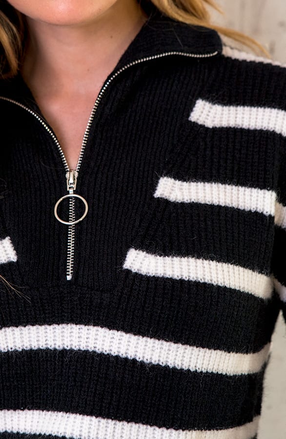 Gestreepte Zip Trui Zwart – shoparchief, foto 4