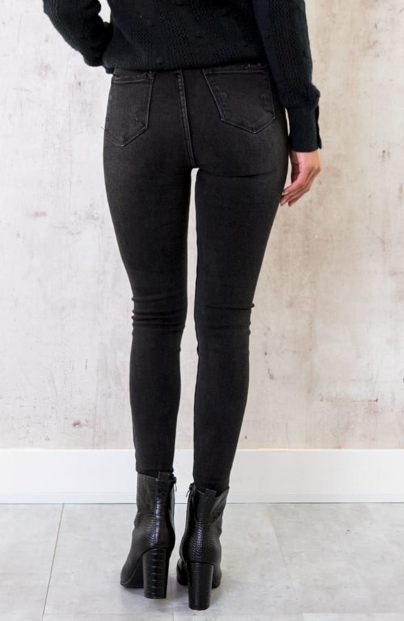 High Waist Skinny Jeans Damaged Donkergrijs – shoparchief, foto 3
