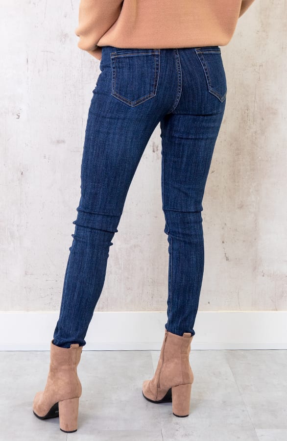 High Waist Skinny Jeans Washed Dark Blue – shoparchief, foto 2