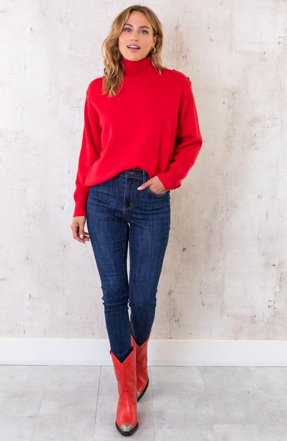 Button Col Sweater Rood – shoparchief, foto 2