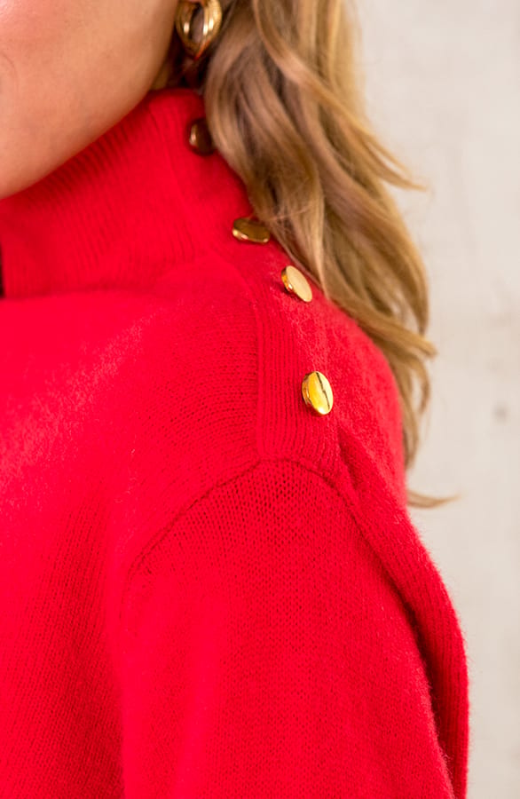 Button Col Sweater Rood – shoparchief, foto 3
