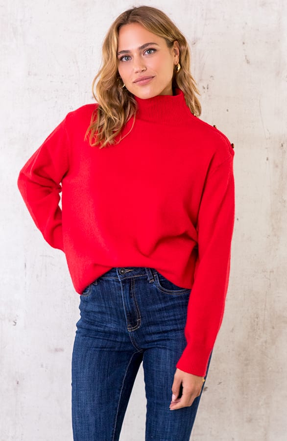 Button Col Sweater Rood – shoparchief, foto 1