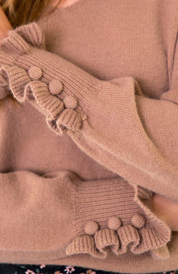 Knopen Ruffle Trui Camel – shoparchief, foto 4