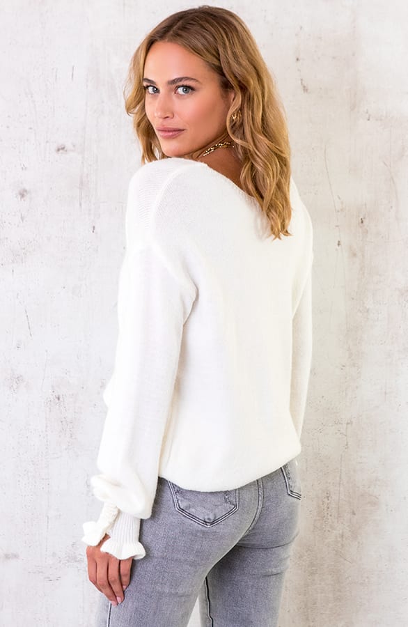 Knopen Ruffle Trui Ecru – shoparchief, foto 3