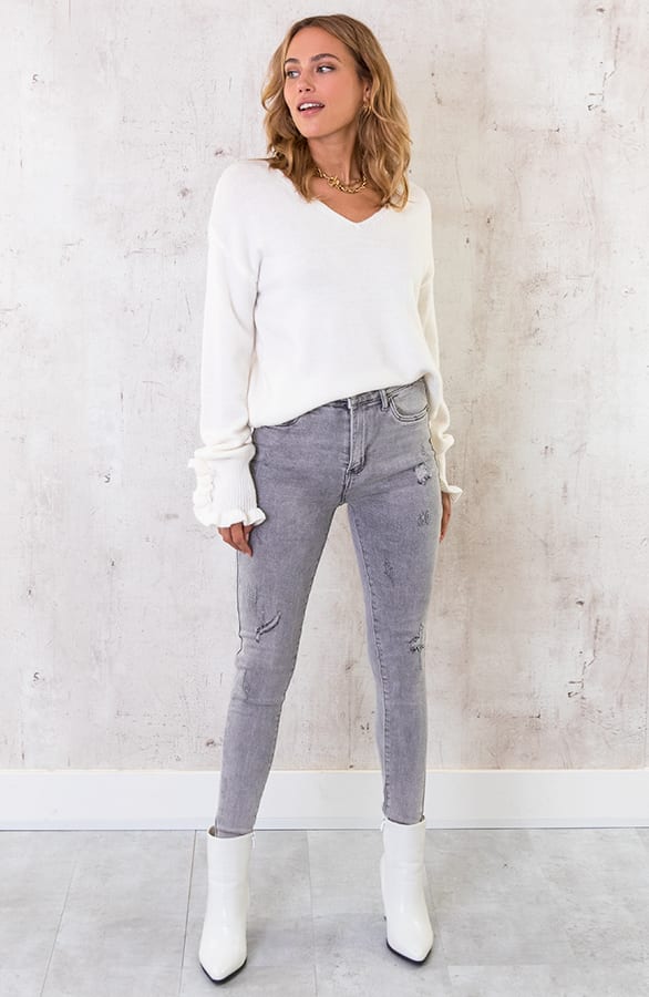 Knopen Ruffle Trui Ecru – shoparchief, foto 5