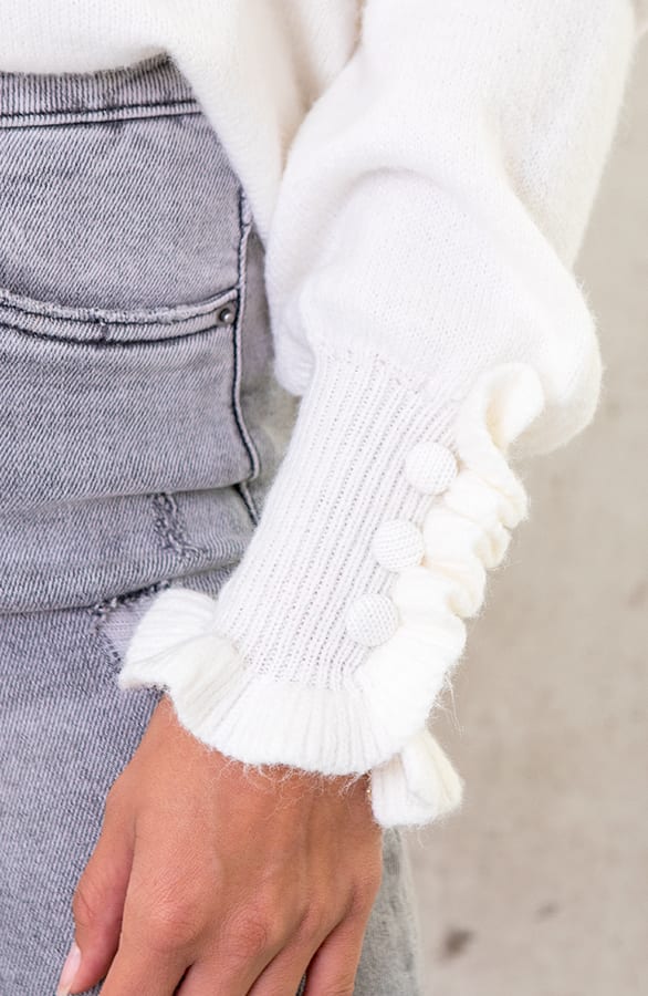 Knopen Ruffle Trui Ecru – shoparchief, foto 4