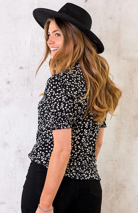Korte Mouwen Print Blouse Zwart – shoparchief, foto 3