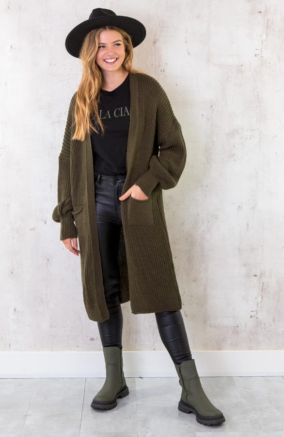 Lang Gehaakt Pocket Vest Army – shoparchief, foto 3
