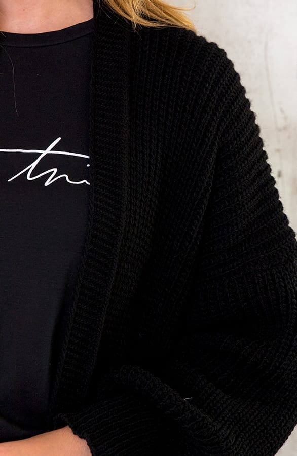 Lang Gehaakt Pocket Vest Zwart – shoparchief, foto 5