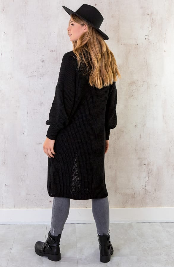 Lang Gehaakt Pocket Vest Zwart – shoparchief, foto 4