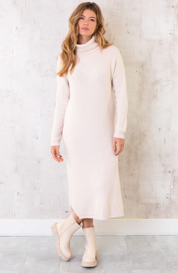 Lange Gebreide Col Jurk Beige – shoparchief, foto 1