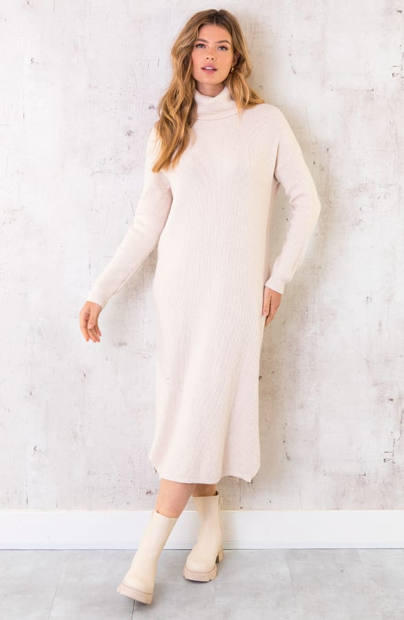 Lange Gebreide Col Jurk Beige – shoparchief, foto 2