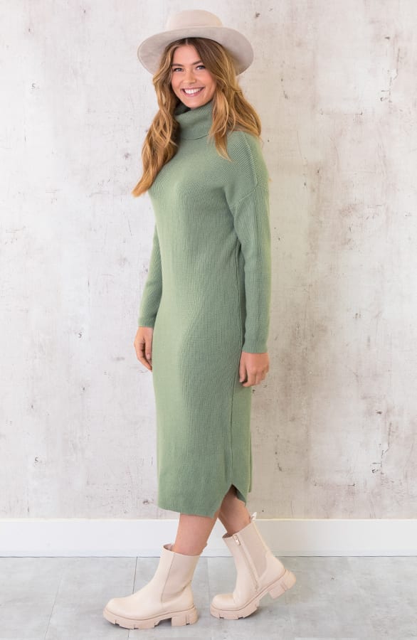 Lange Gebreide Col Jurk Dust Mint – shoparchief, foto 3