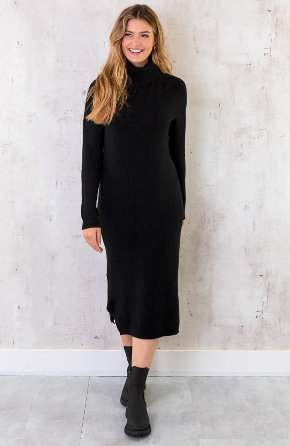 Lange Gebreide Col Jurk Zwart – shoparchief, foto 1