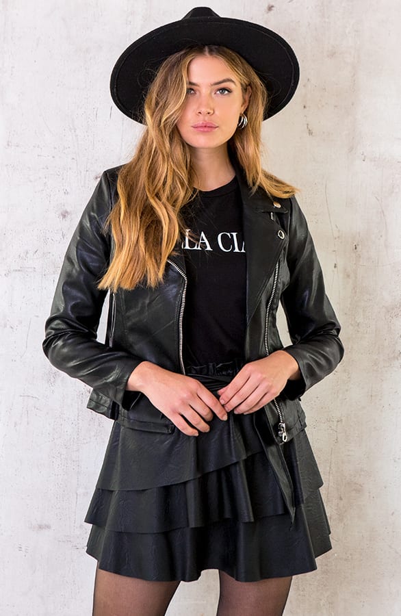 Leather Biker Jacket Black – shoparchief, foto 1