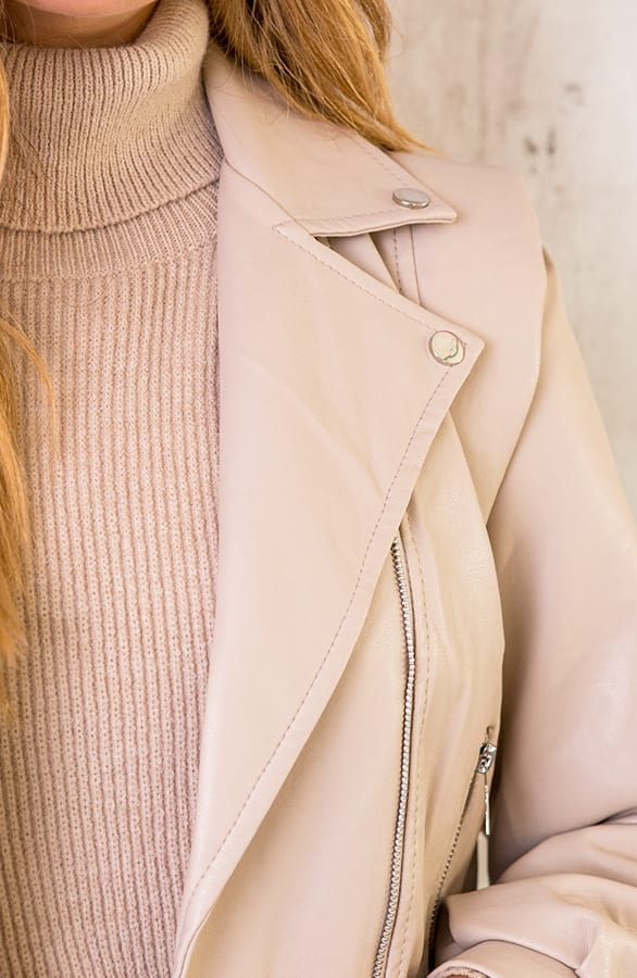 Leather Biker Jacket Deluxe Beige – shoparchief, foto 6